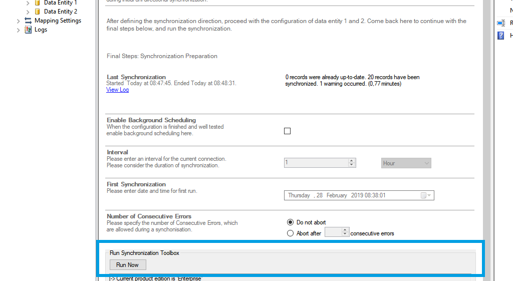 Screenshot of how to run the connection between File Server and SharePoint