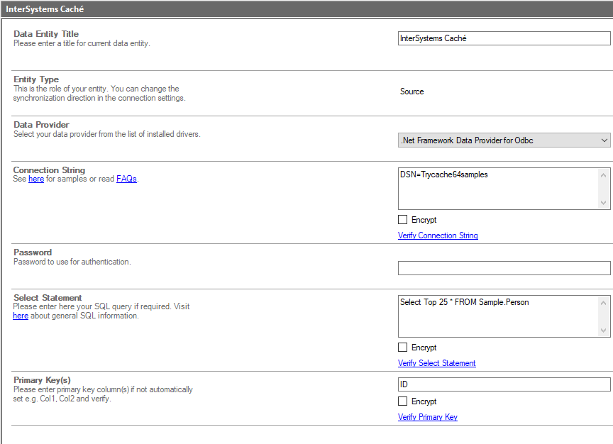 Configuration Settings for Caché Integration