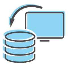 Layer2 Cloud Connector backup icon: a blue screen with an arrow leading to a blue database symbol.