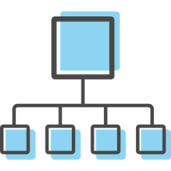 Layer2 Cloud Connector funktion and connection icon: a blue square connected to 4 smaller suqares.