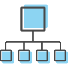 Layer2 Cloud Connector funktion and connection icon: a blue square connected to 4 smaller suqares.