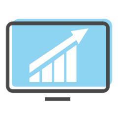 Layer2 Cloud Connector efficiency icon: a chart with an arrow moving upwards on a blue computer screen.