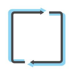 Layer2 Cloud Connector sync benefit icon: 2 blue and grey arrows in a square, one behind the other.