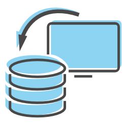 Layer2 Cloud Connector backup icon: a blue screen with an arrow leading to a blue database symbol.