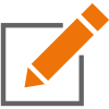 Layer2 leading solutions product regsitration icon: a grey square with a big orange pen symbol.