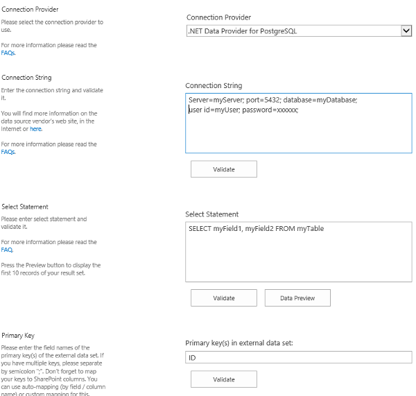 bdlc PostgreSQL Sharepoint Integration