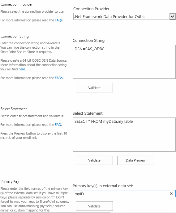 Sample connection SAS SharePoint integration