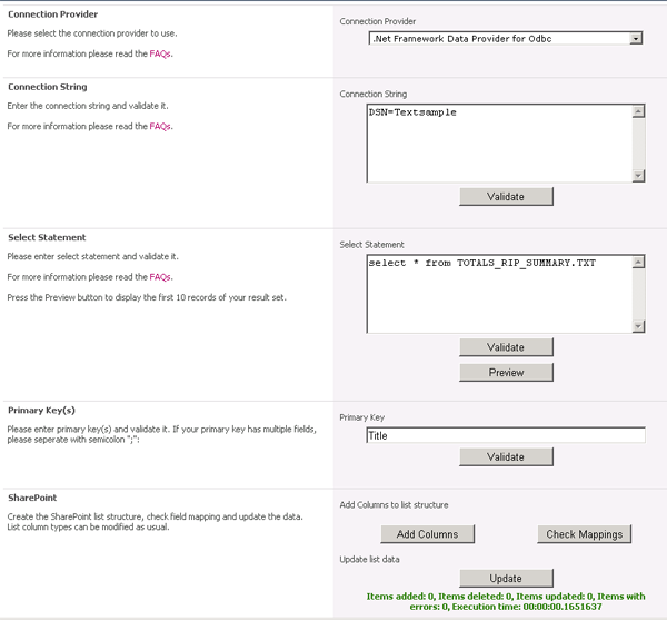 BDLC Settings to integrate a text file into SharePoint list