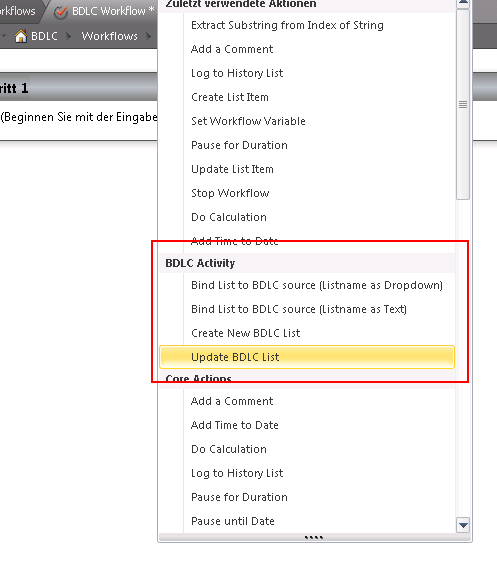 bdlc workflow activitylist