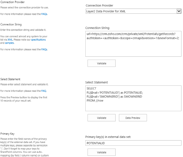 Configuration Settings for Zoho CRM integration