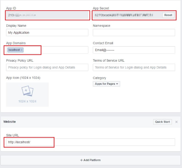 facebook app configuration