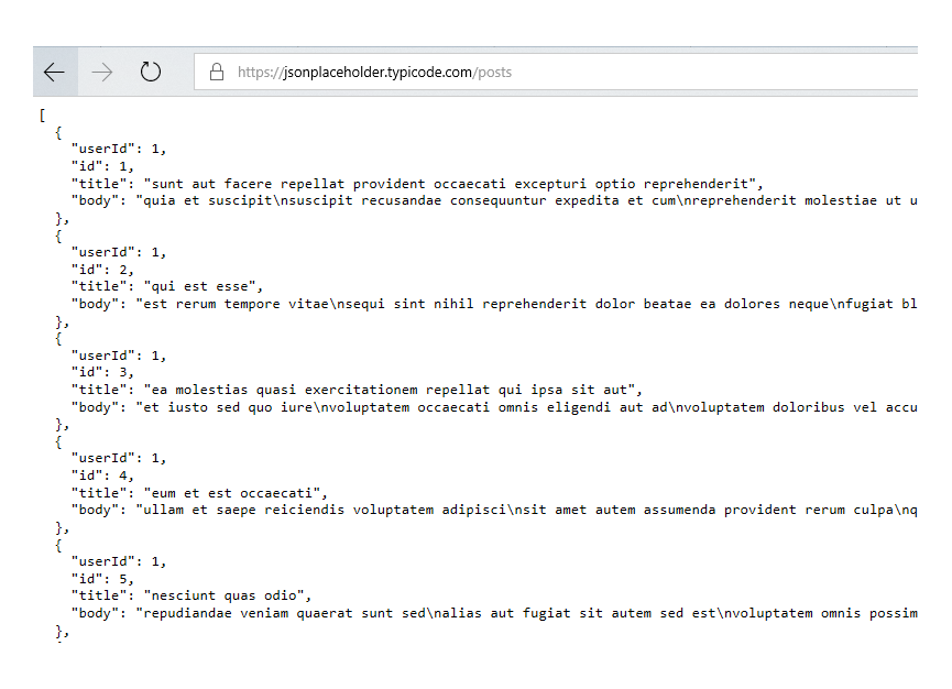 Screenshot of JSON external data source
