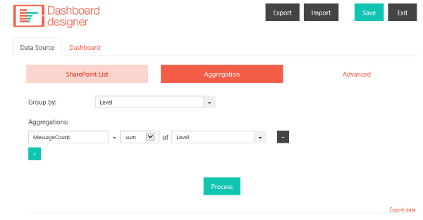 Screenshot aggregation tab in plumsail dashboard designer