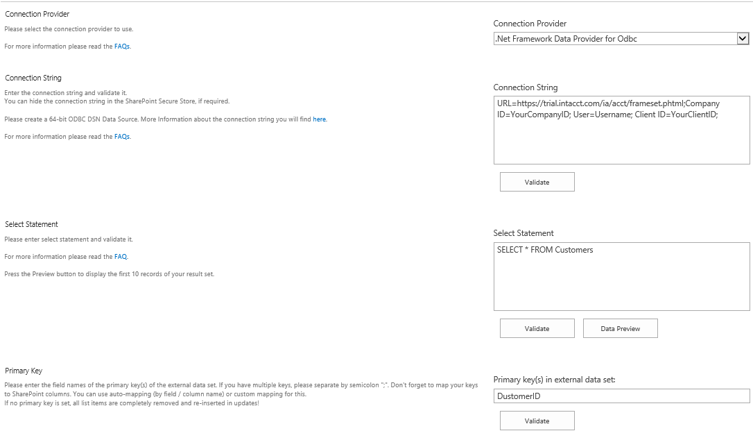 data integration sage intacct and sharepoint screenshot