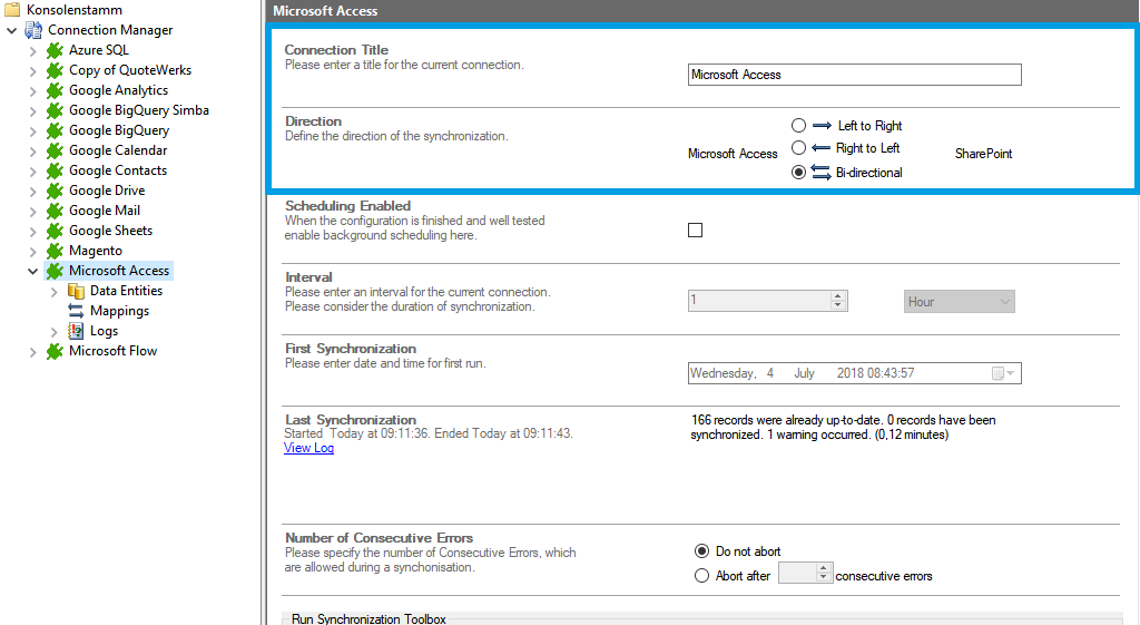 Connection setup in the Layer2 Cloud Connector for Access integration