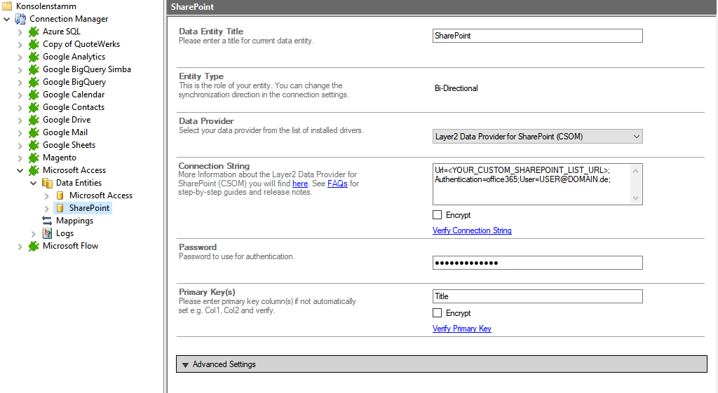 Target setup (SharePoint) in the Layer2 Cloud Connector for Access integration