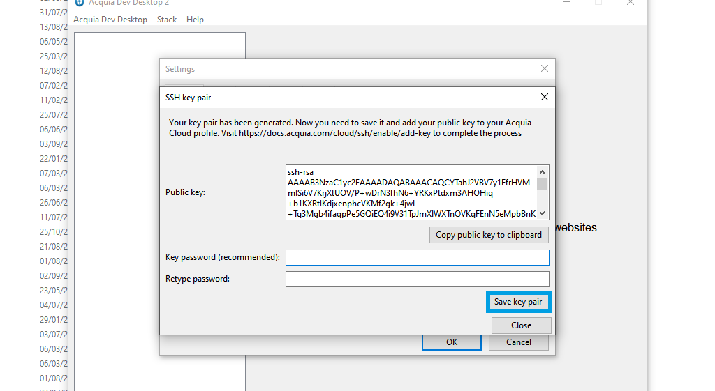 Acquia save key pair