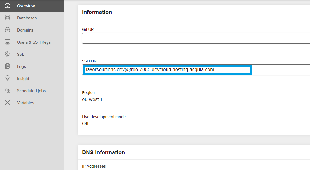 Acquia SSH URL