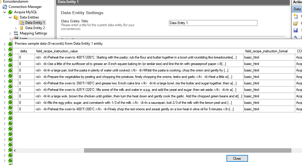 Preview data of Acquia integration