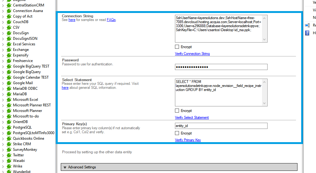 Step 2.5 Acquia integration connection string setup