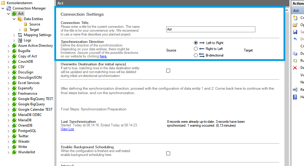 Step 1 ActCRM connection setup Step 1 ActCRM connection setup
