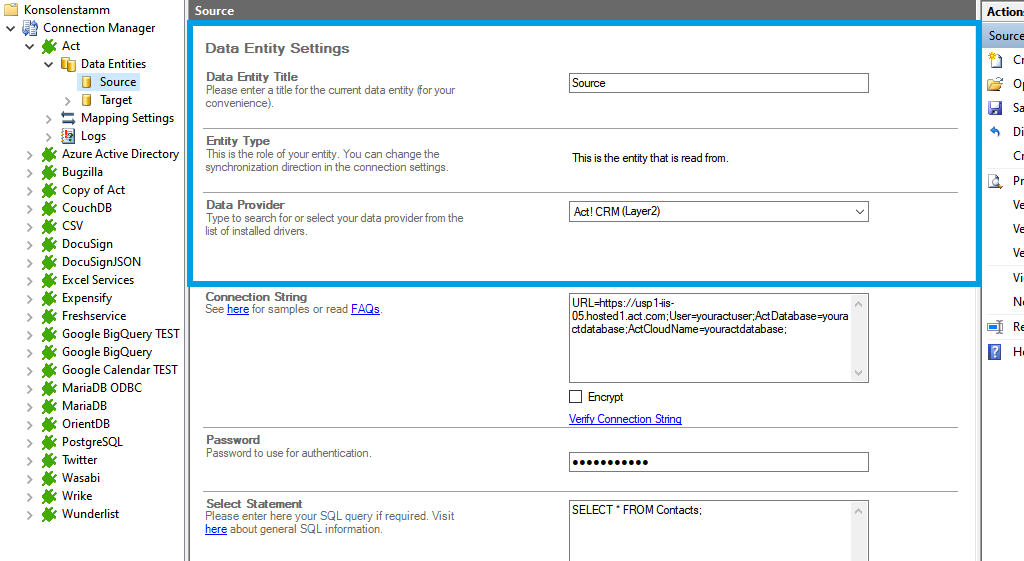 Step 2 ActCRM integration source setup