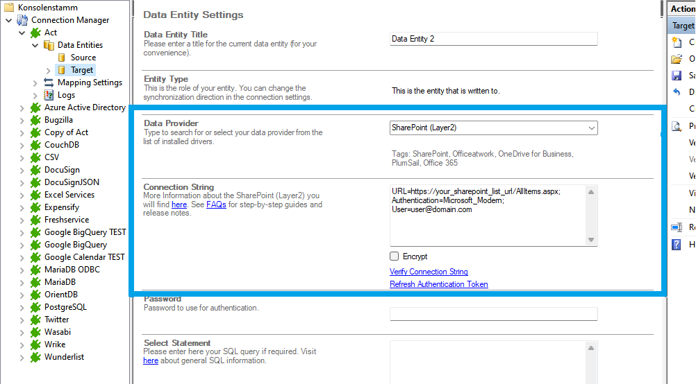 Step 3 ActCRM integration target setup