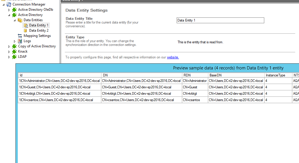 Preview data of Active Directory integration