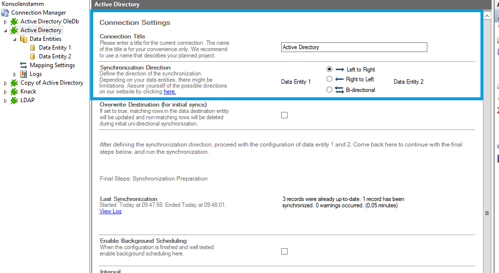 Step 1 Active Directory connection setup