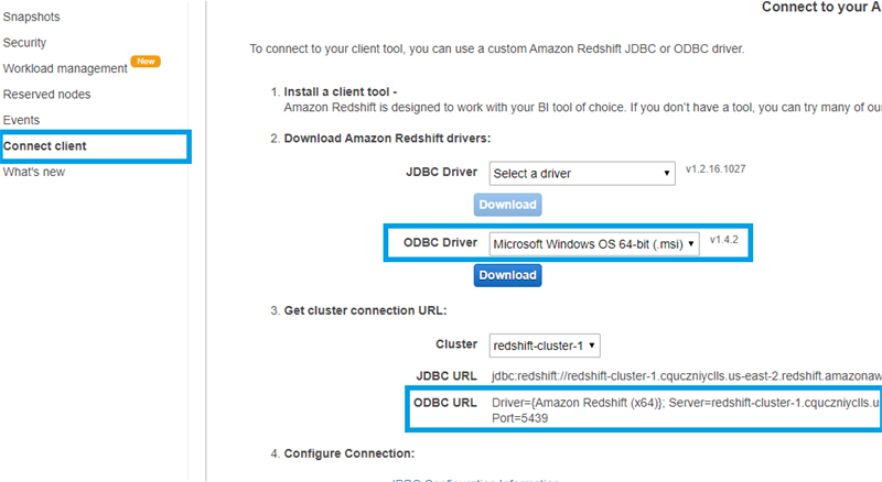 Amazon Redshift ODBC URL