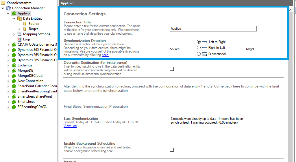 Connection setup for apptivo in the Layer2 Cloud Connector