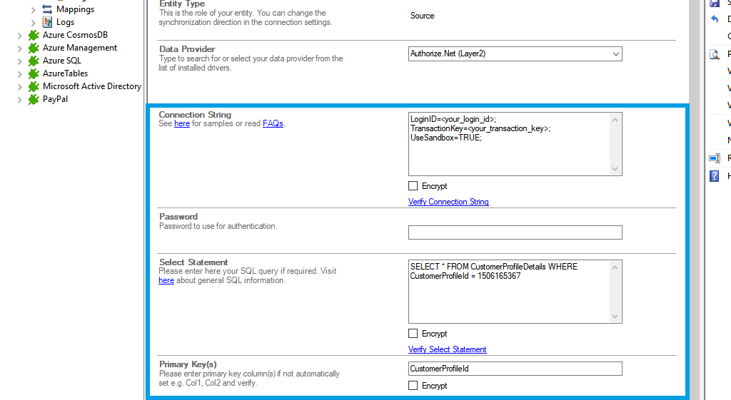 Step 2.5 AuthorizeNet integration connection string setup