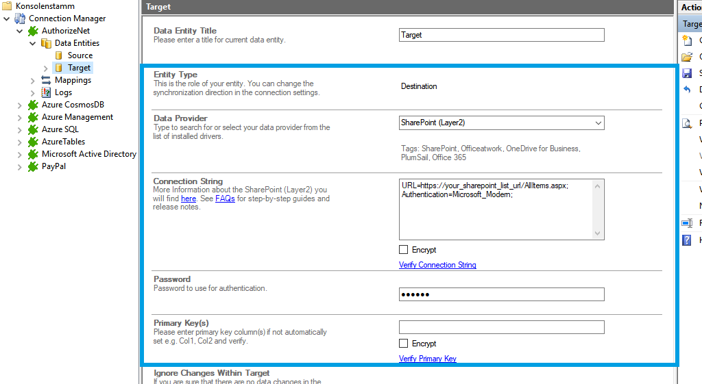 Step 3 AuthorizeNet integration target setup