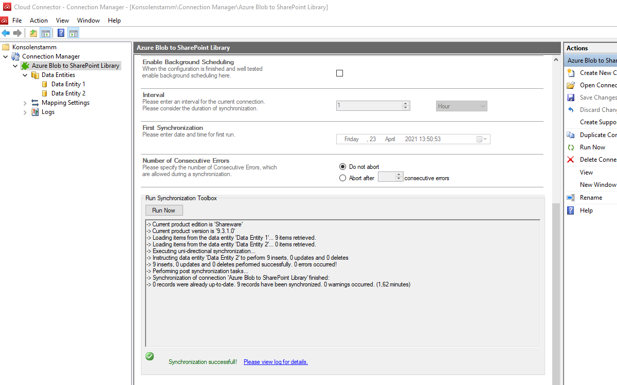 Layer2 Cloud Connector Connection Run Sync