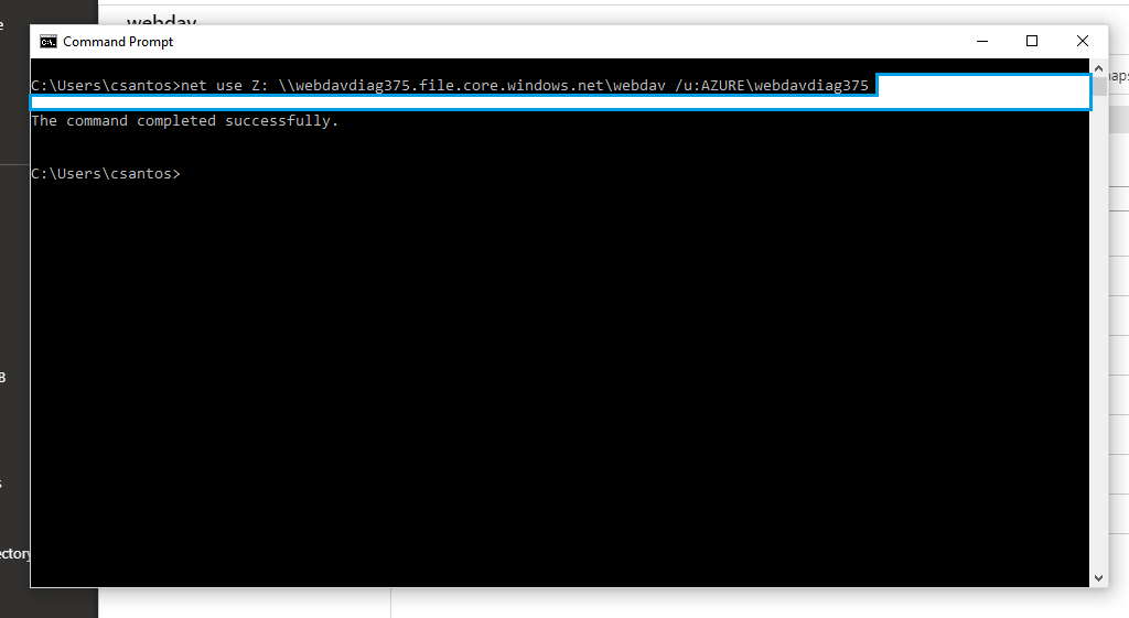 Screenshot of entering the Azure mapping folder command