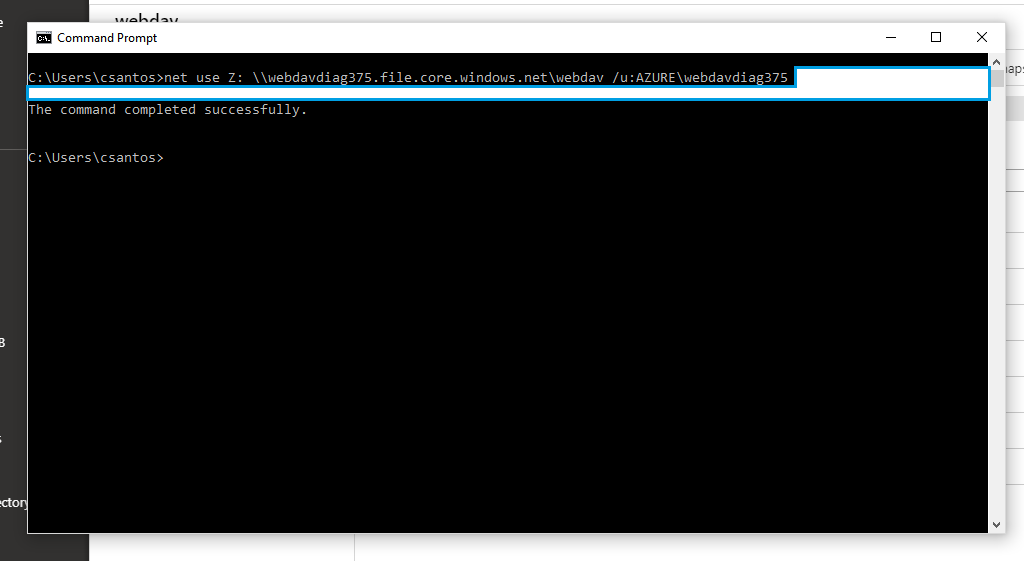 Azure mapping folder cmd Screenshot of entering the Azure mapping folder command