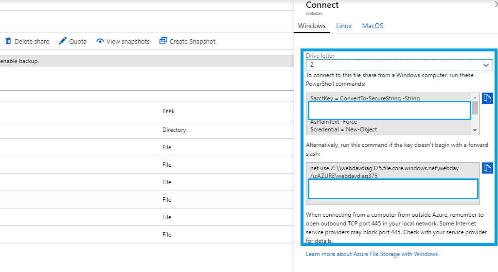Azure mapping folder Screenshot of the Azure mapping folder
