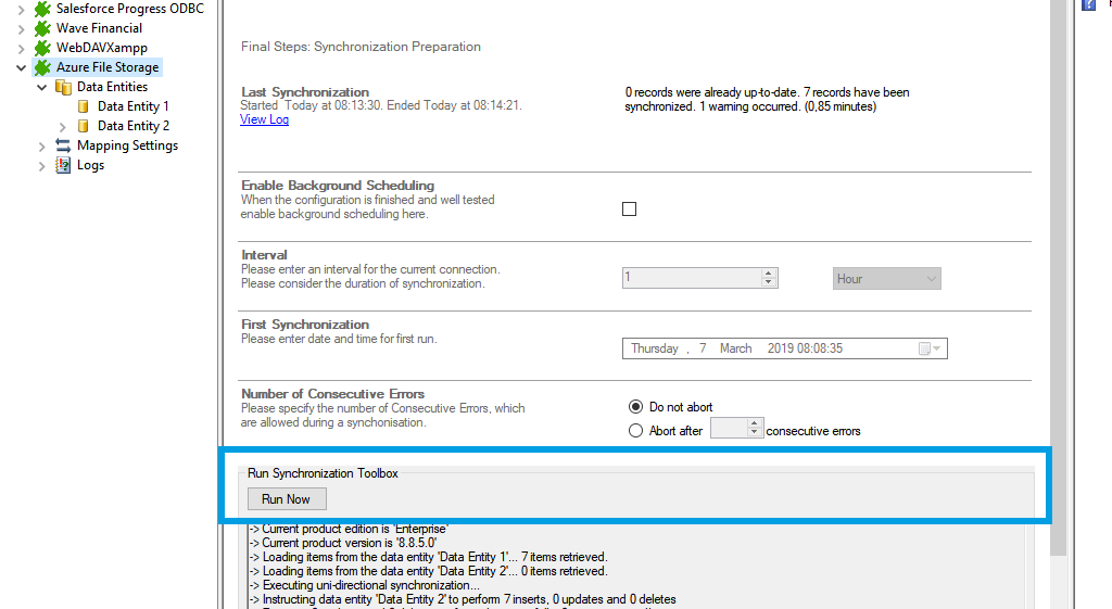 Screenshot of running data integration of Azure File Storage and SharePoint