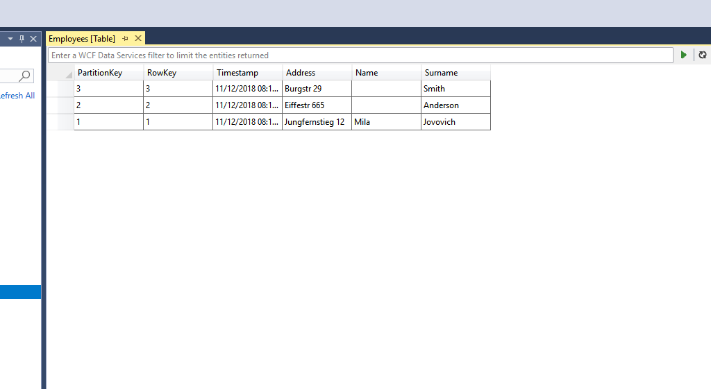 Data of azure tables ready for integration with SharePoint