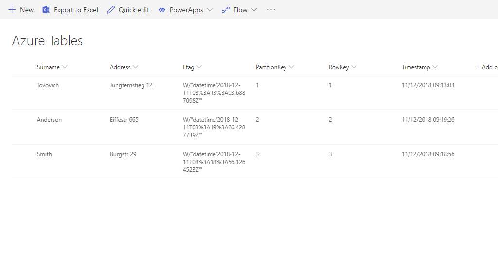 Finished Azure Tables integration