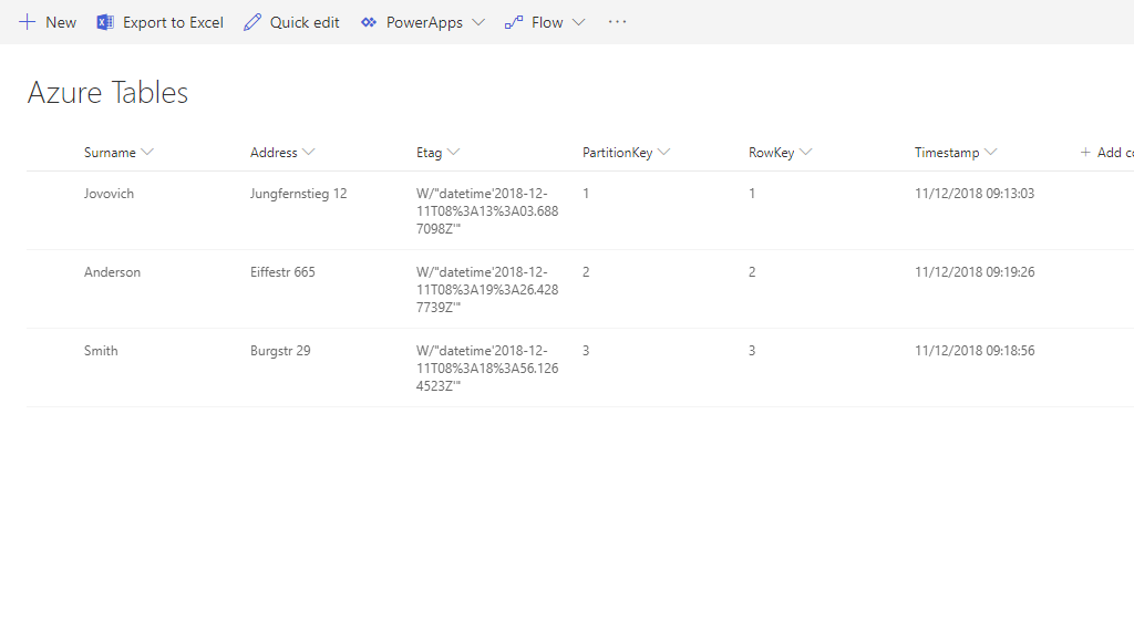 Finished data integration of azure tables