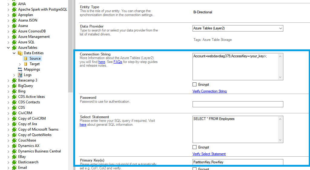 Step 2.5 Azure Tables integration connection string setup