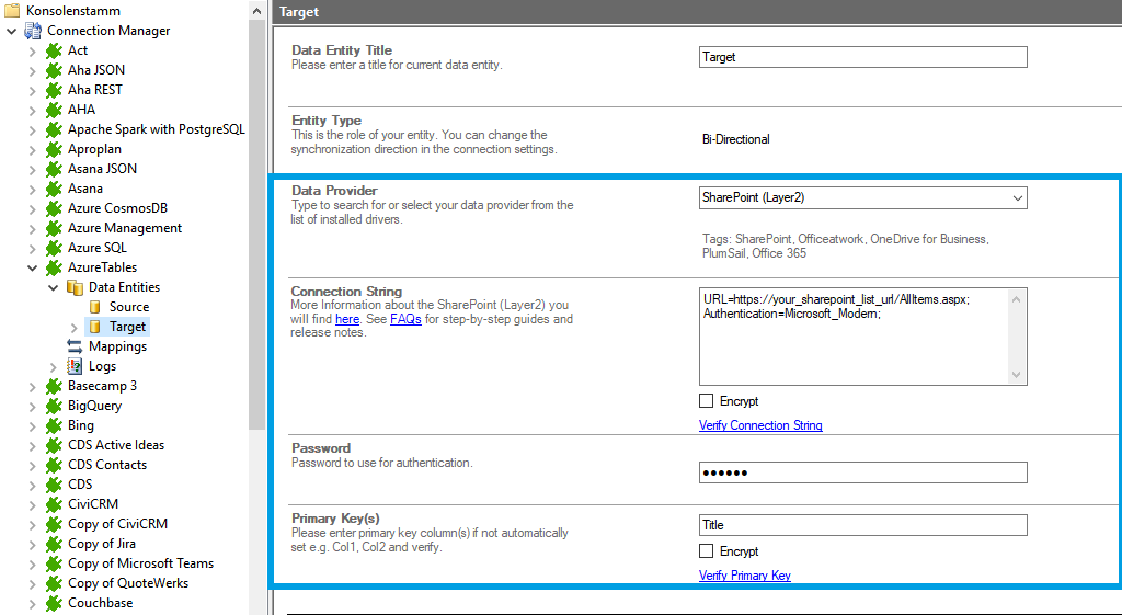 Step 3 Azure Tables integration target setup