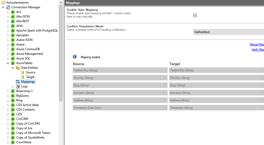 Step 4 Azure Tables integration mapping