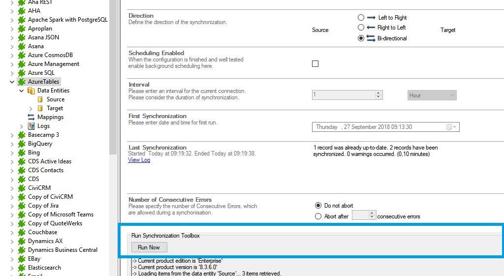 Step 5 Azure Tables data integration start