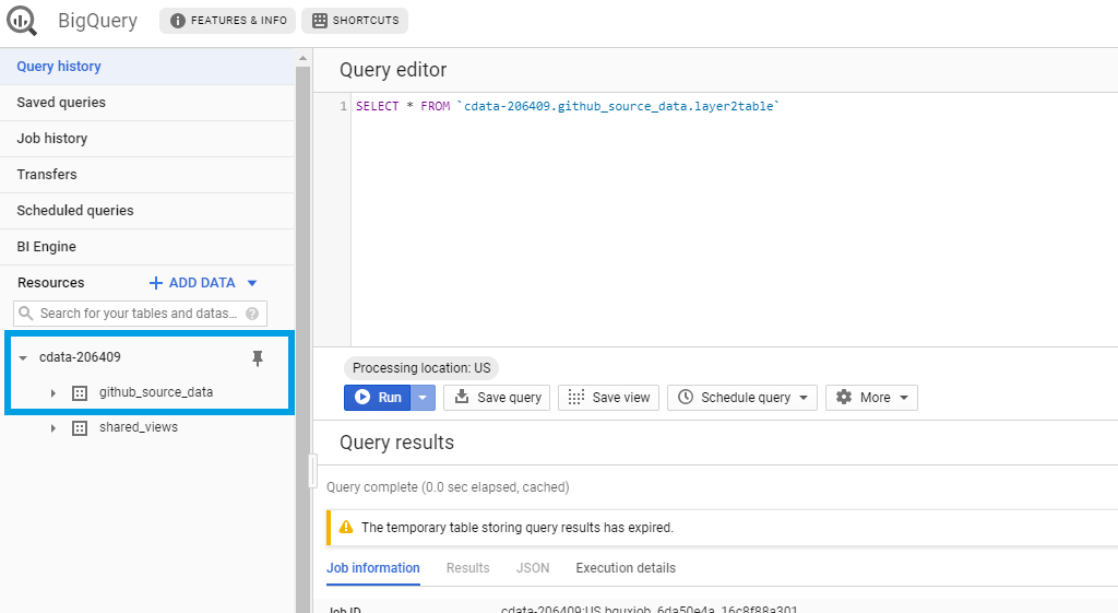 Google BigQuery project and data
