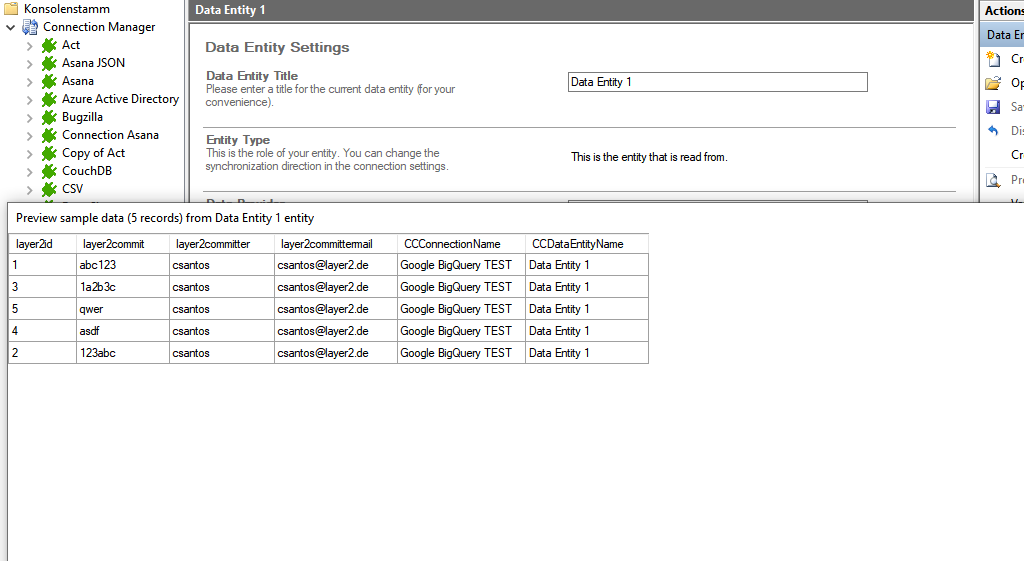 Preview data of Google BigQuery integration