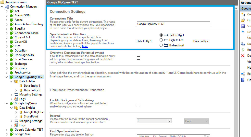 Step 1 Google BigQuery connection setup