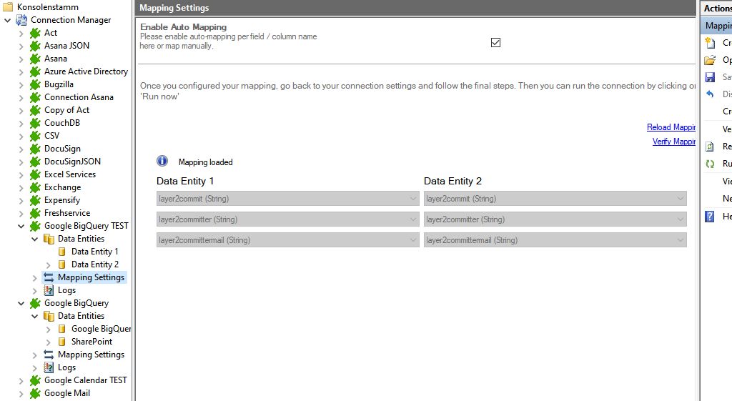 Step 4 Google BigQuery integration mapping