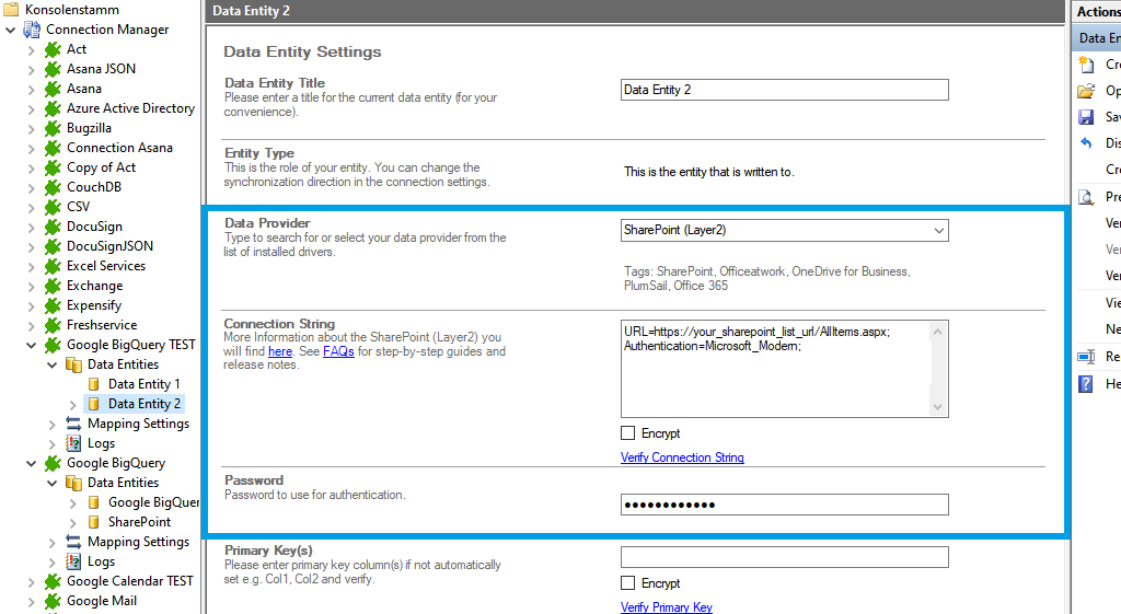 Target configuration in the Layer2 Cloud Connector for BigQuery data integration